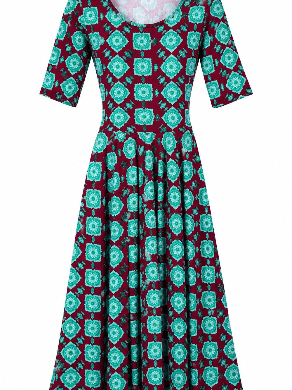 LuLaRoe Teal & Burgundy Midi Fit-and-Flare Dress